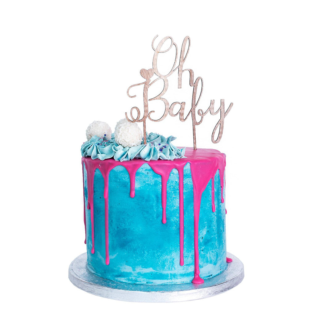 baby shower cakes, blue and pink gender reveal cake
