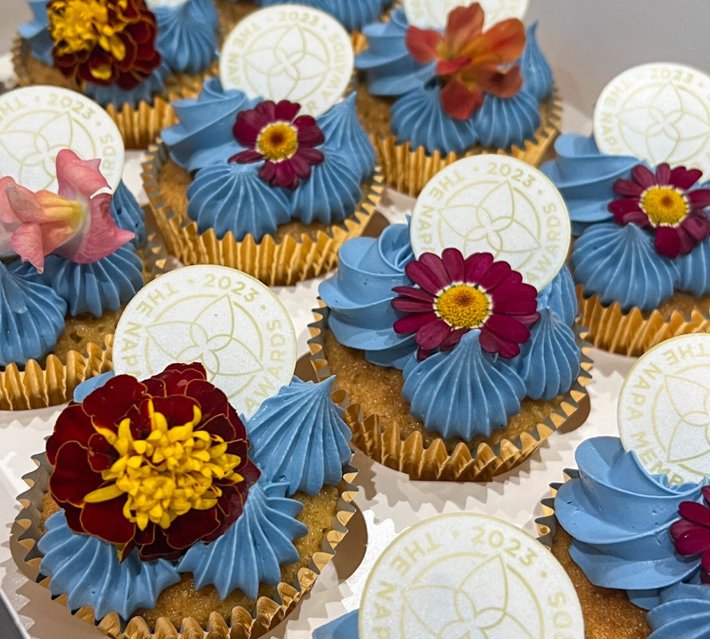 Corporate logo branded cupcakes