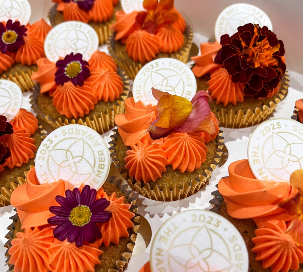 vibrant floral logo cupcakes