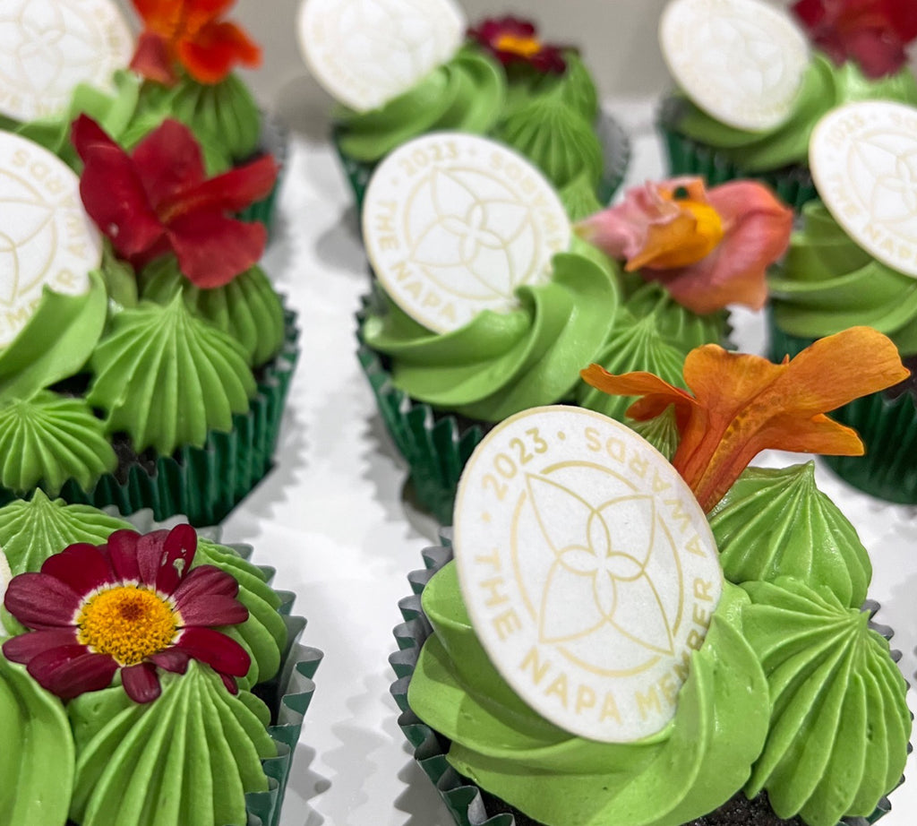 branded cupcakes with florals