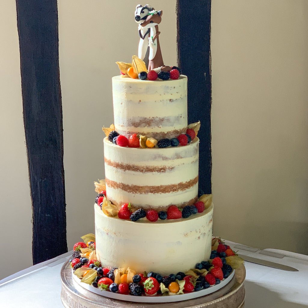 My Baker Semi Naked Fruit Topped Wedding Cake