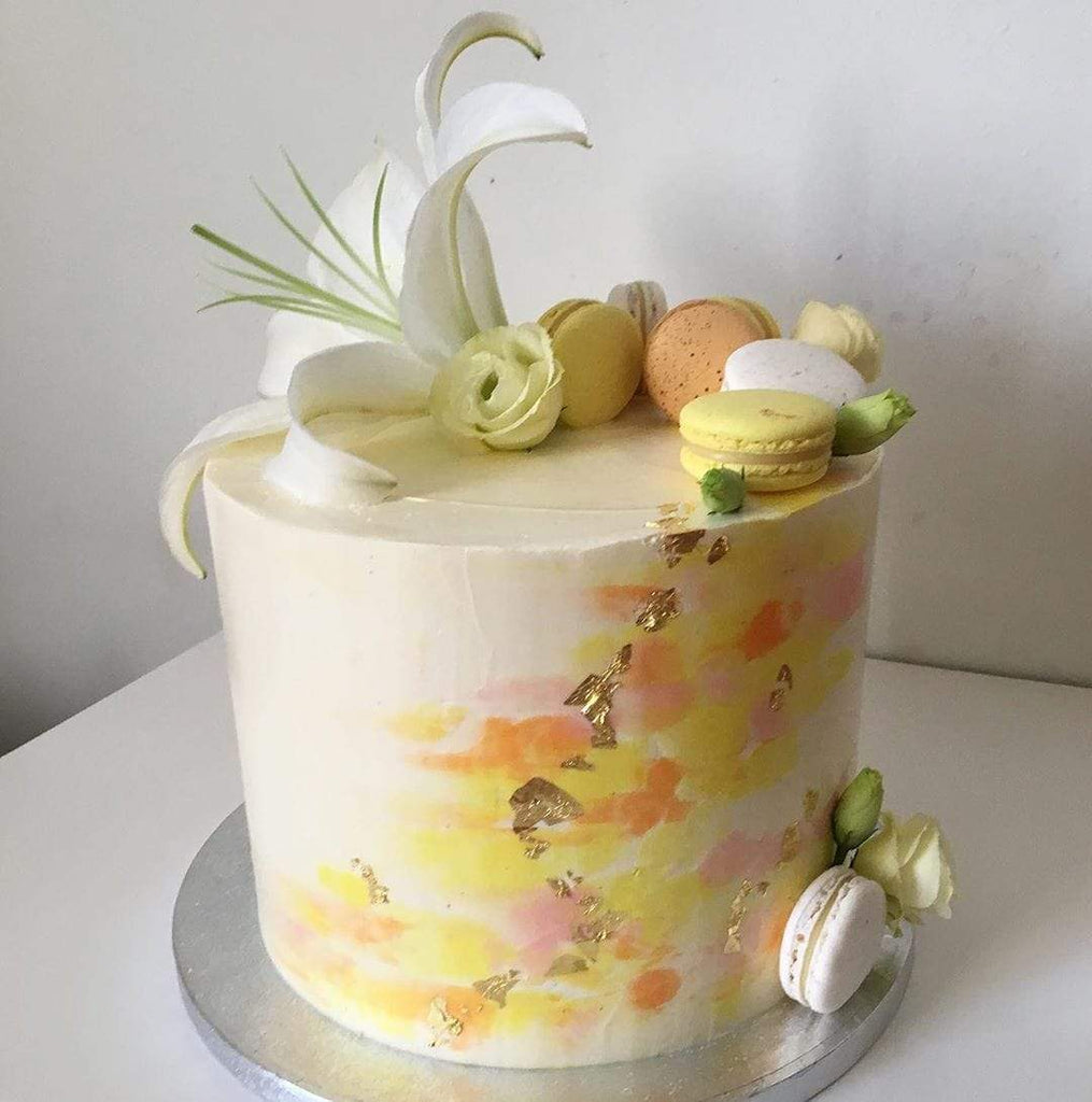 mybakerco Watercolour and Macaron Wedding Cake (14 Days)